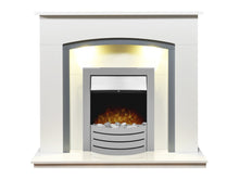 Load image into Gallery viewer, Adam Tuscany Fireplace in Pure White &amp; Grey with Comet Electric Fire in Brushed Steel, 48 Inch
