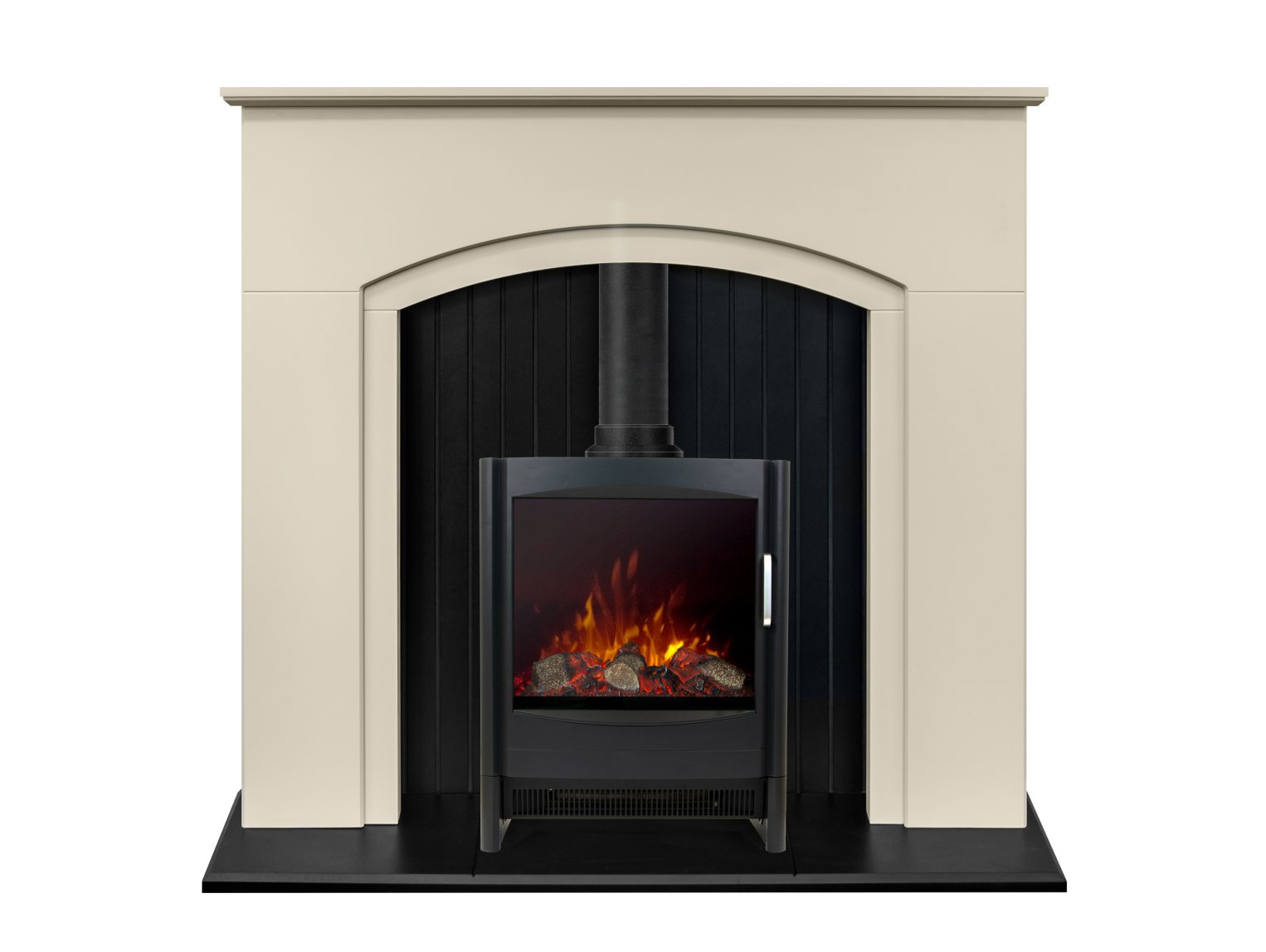 Adam Rotherham Stove Suite in Stone Effect with Keston Electric Stove in Black, 48 Inch