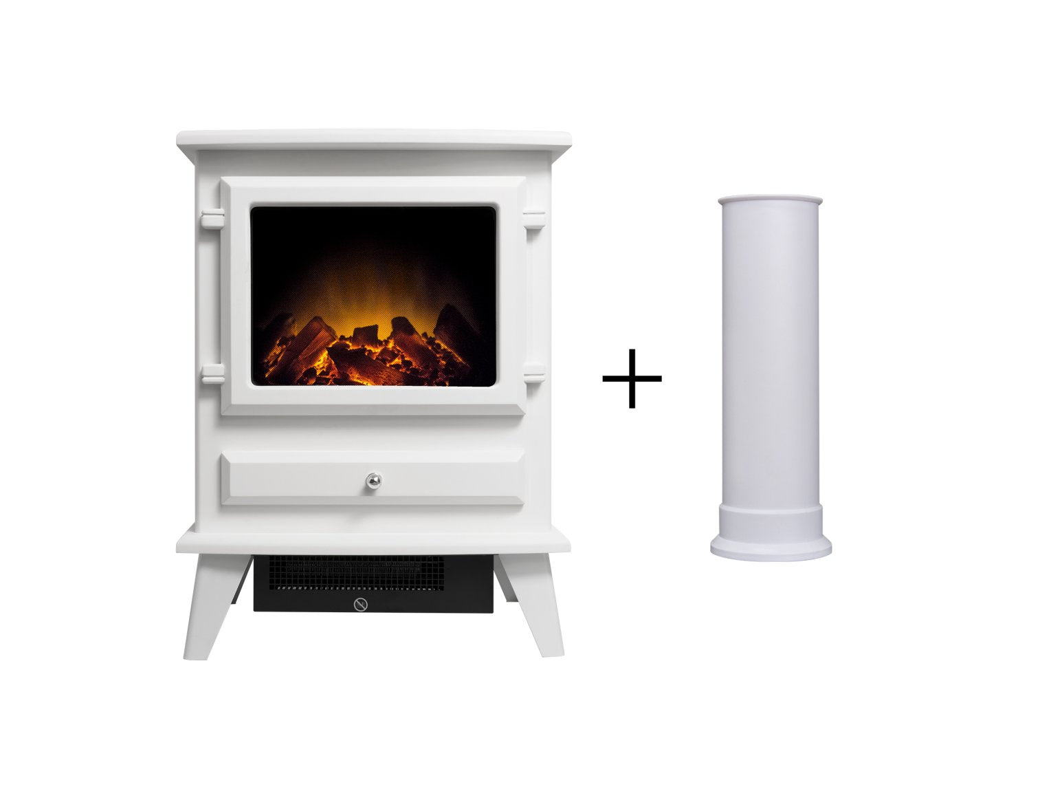 Adam Hudson Electric Stove in Textured White with Straight Stove Pipe