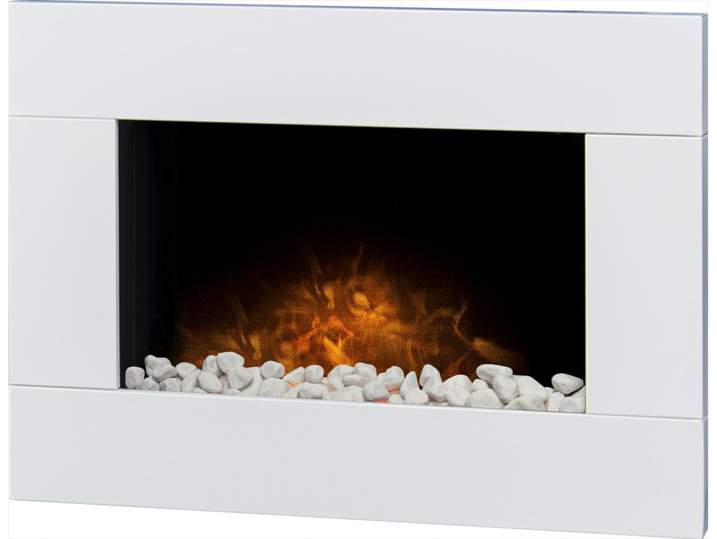 Adam Carina Electric Wall Mounted Fire + Pebbles & Remote Control Pure White, 32"