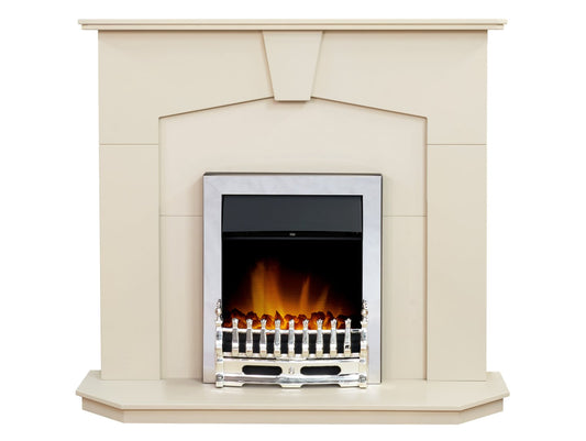 Adam Abbey Fireplace in Stone Effect with Blenheim Electric Fire in Chrome, 48 Inch