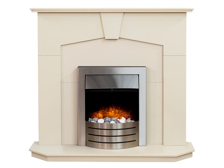 Adam Abbey Fireplace in Stone Effect with Comet Electric Fire in Brushed Steel, 48 Inch