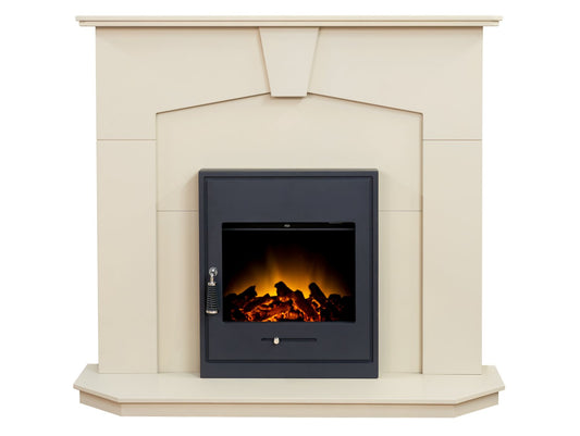 Adam Abbey Fireplace in Stone Effect with Oslo Electric Fire in Black, 48 Inch