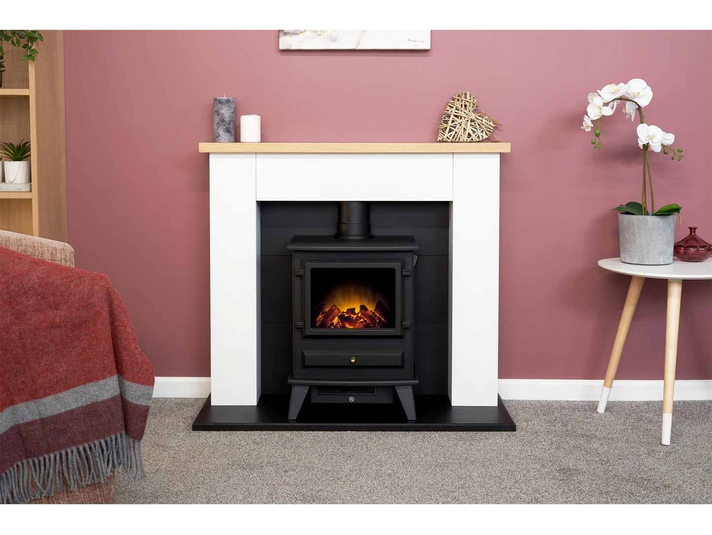 Adam Chester Fireplace Pure White + Hudson Electric Stove Black, 39"