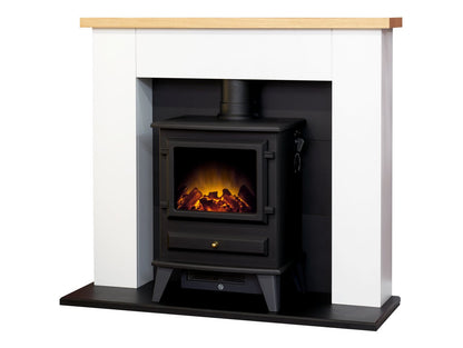Adam Chester Fireplace Pure White + Hudson Electric Stove Black, 39"