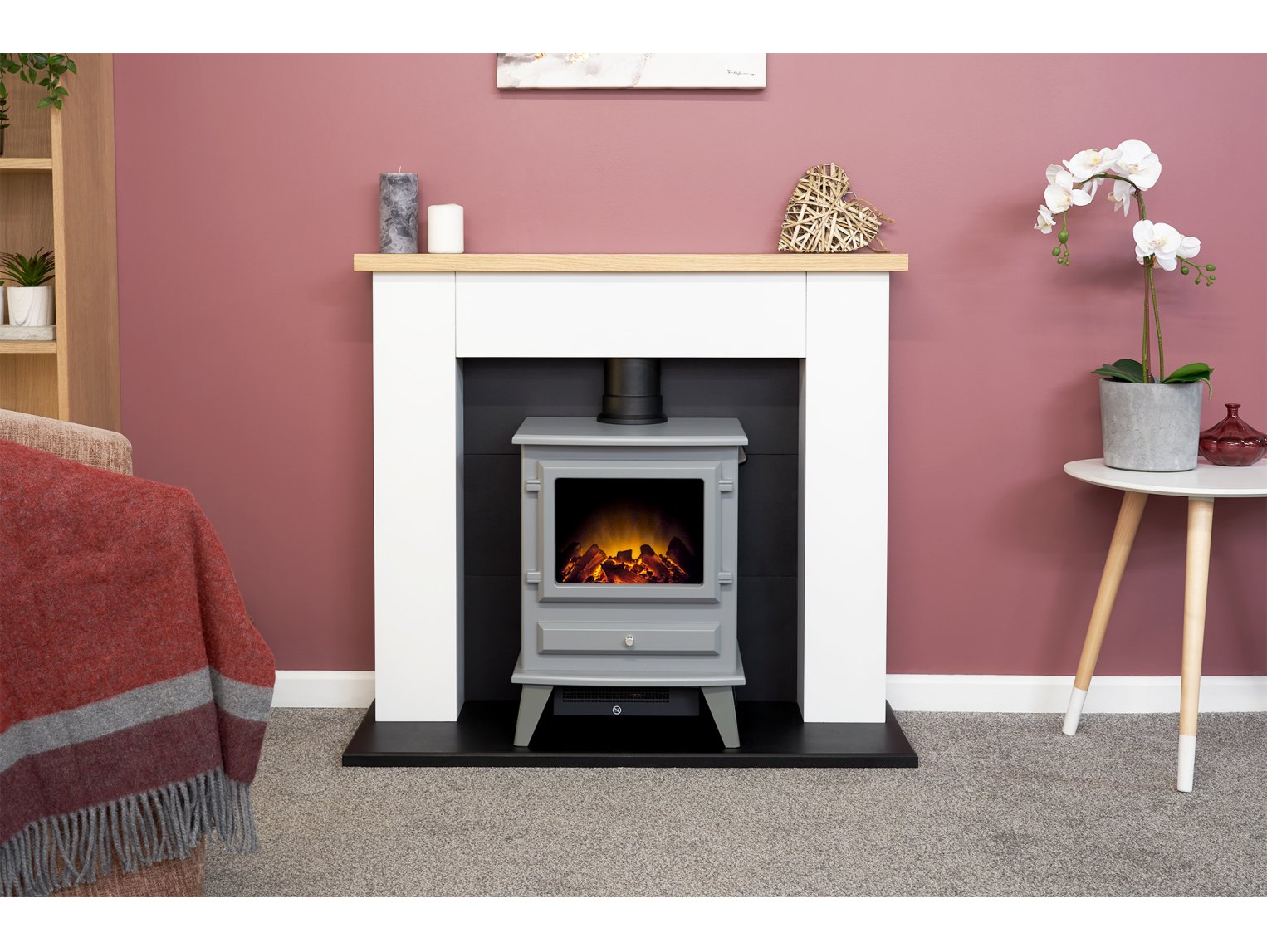 Adam Chester Fireplace Pure White + Hudson Electric Stove Grey, 39"