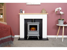 Load image into Gallery viewer, Adam Chester Fireplace Pure White + Hudson Electric Stove Grey, 39&quot;
