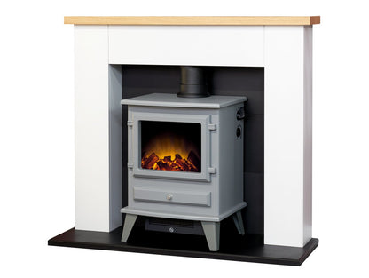 Adam Chester Fireplace Pure White + Hudson Electric Stove Grey, 39"