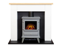 Load image into Gallery viewer, Adam Chester Fireplace in Pure White with Hudson Electric Stove in Grey, 39 Inch

