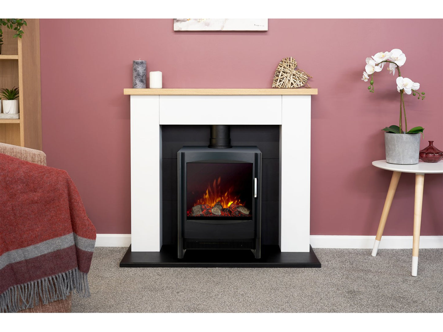 Adam Chester Fireplace Pure White + Keston Electric Stove Black, 39"