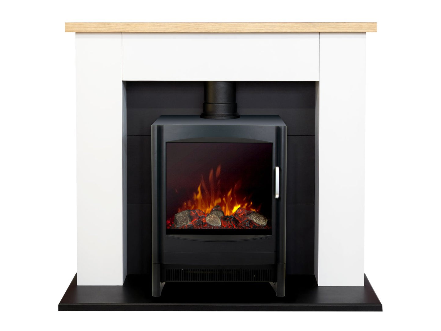Adam Chester Fireplace in Pure White with Keston Electric Stove in Black, 39 Inch