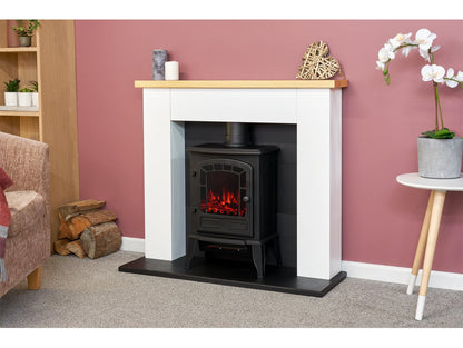 Adam Chester Fireplace Pure White + Ripon Electric Stove Black, 39"