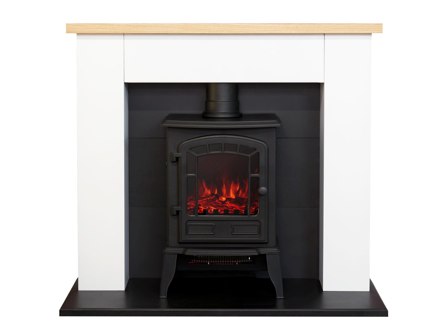 Adam Chester Fireplace in Pure White with Ripon Electric Stove in Black, 39 Inch