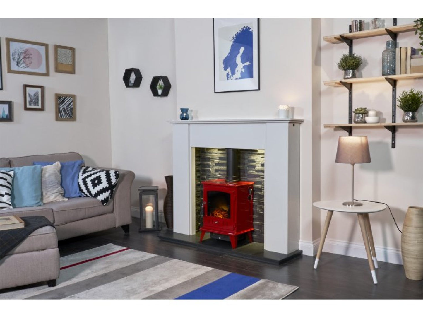 Adam Aviemore Electric Stove Red Enamel + Angled Stove Pipe