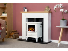 Load image into Gallery viewer, Adam Hudson Electric Stove Textured White + Angled Stove Pipe
