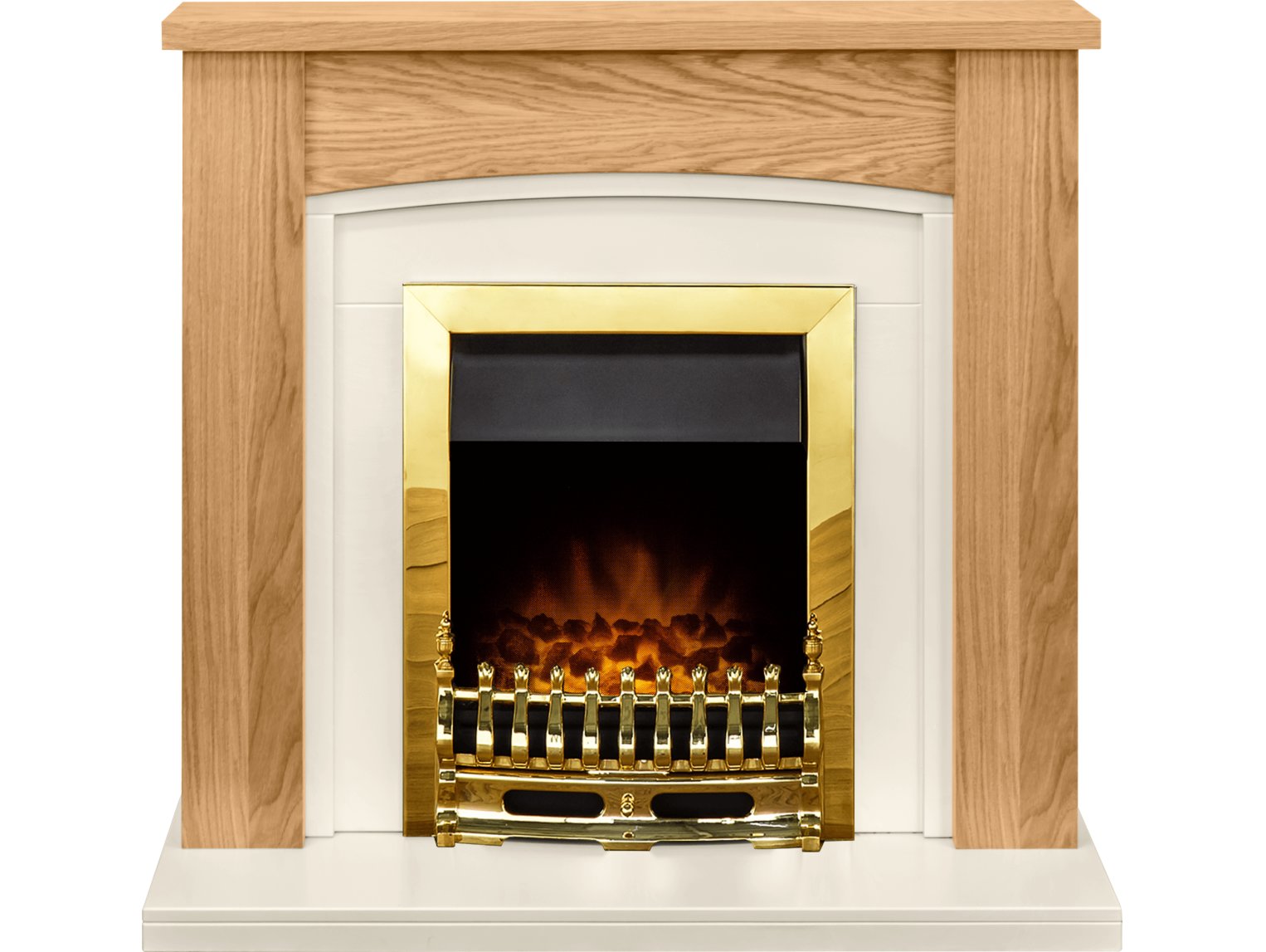 Adam Chilton Fireplace Suite in Oak with Blenheim Electric Fire in Brass, 39 Inch