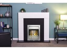 Load image into Gallery viewer, Adam Miami Fireplace Pure White &amp; Black + Helios Electric Fire Brushed Steel, 48&quot;
