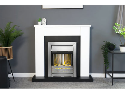 Adam Solus Fireplace Suite Black and White + Helios Electric Fire Brushed Steel, 39"