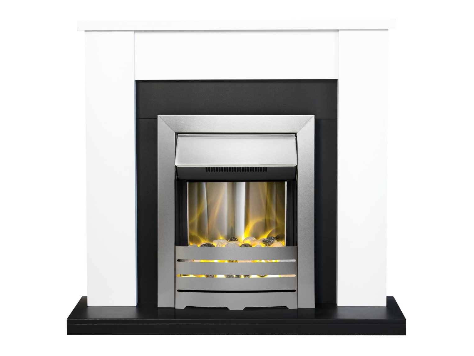 Adam Solus Fireplace Suite in Black and White with Helios Electric Fire in Brushed Steel, 39 Inch