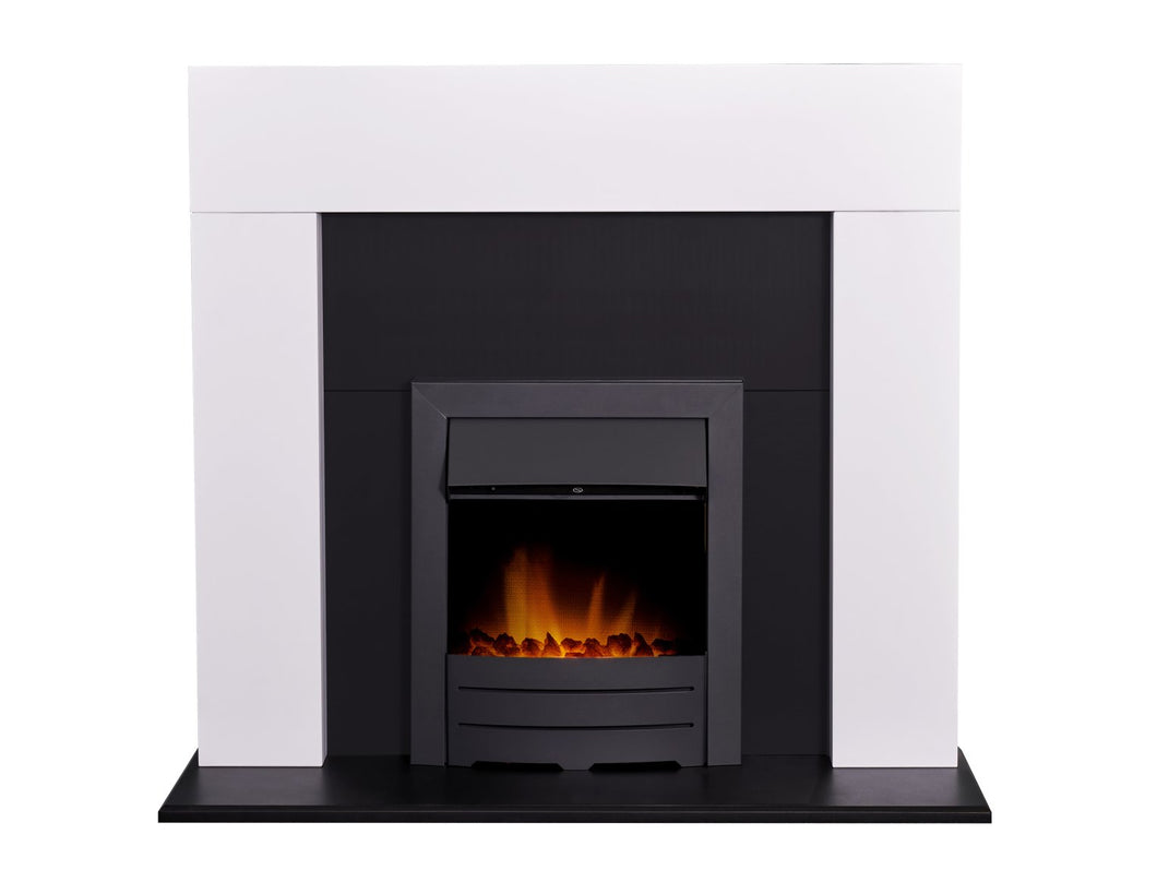 Adam Miami Fireplace in Pure White & Black with Colorado Electric Fire in Black, 48 Inch