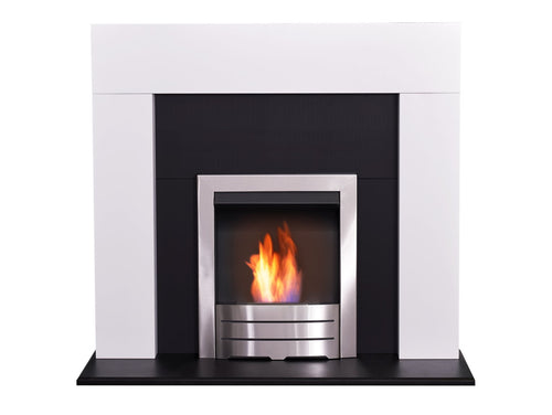 Adam Miami Fireplace in Pure White & Black with Colorado Bio Ethanol Fire in Brushed Steel, 48 Inch