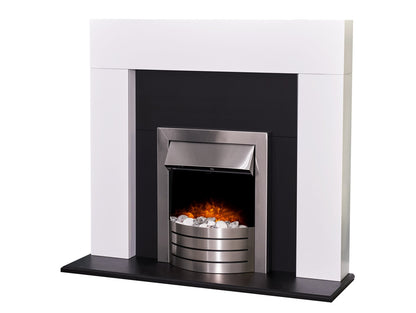 Adam Miami Fireplace Pure White & Black + Comet Electric Fire Brushed Steel, 48"