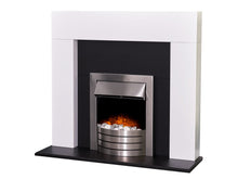Load image into Gallery viewer, Adam Miami Fireplace Pure White &amp; Black + Comet Electric Fire Brushed Steel, 48&quot;

