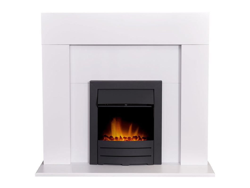 Adam Miami Fireplace in Pure White with Colorado Electric Fire in Black, 48 Inch
