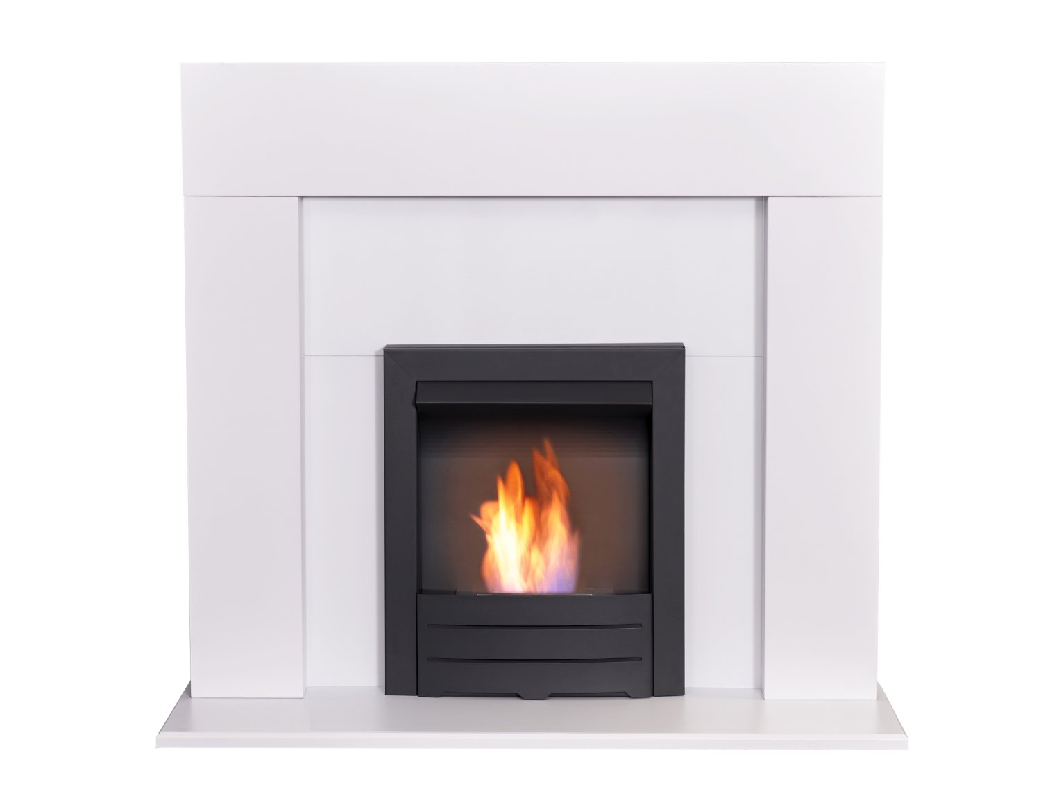 Adam Miami Fireplace in Pure White with Colorado Bio Ethanol Fire in Black, 48 Inch