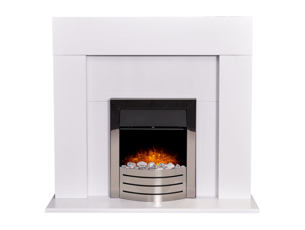 Adam Miami Fireplace in Pure White with Comet Electric Fire in Obsidian Black, 48 Inch