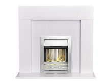 Load image into Gallery viewer, Adam Miami Fireplace in Pure White with Helios Electric Fire in Brushed Steel, 48 Inch
