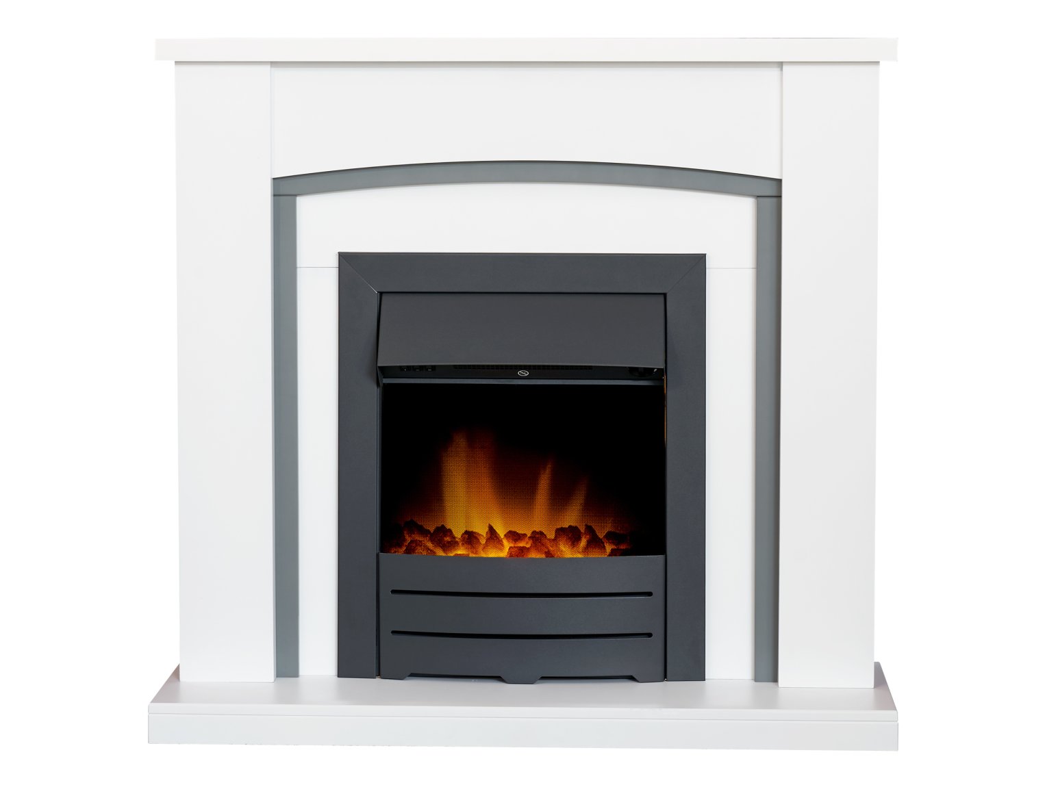 Adam Chilton Fireplace in Pure White & Grey with Colorado Electric Fire in Black, 39 Inch