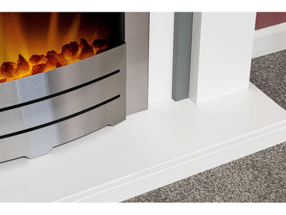 Adam Chilton Fireplace Pure White & Grey + Colorado Electric Fire Brushed Steel, 39"