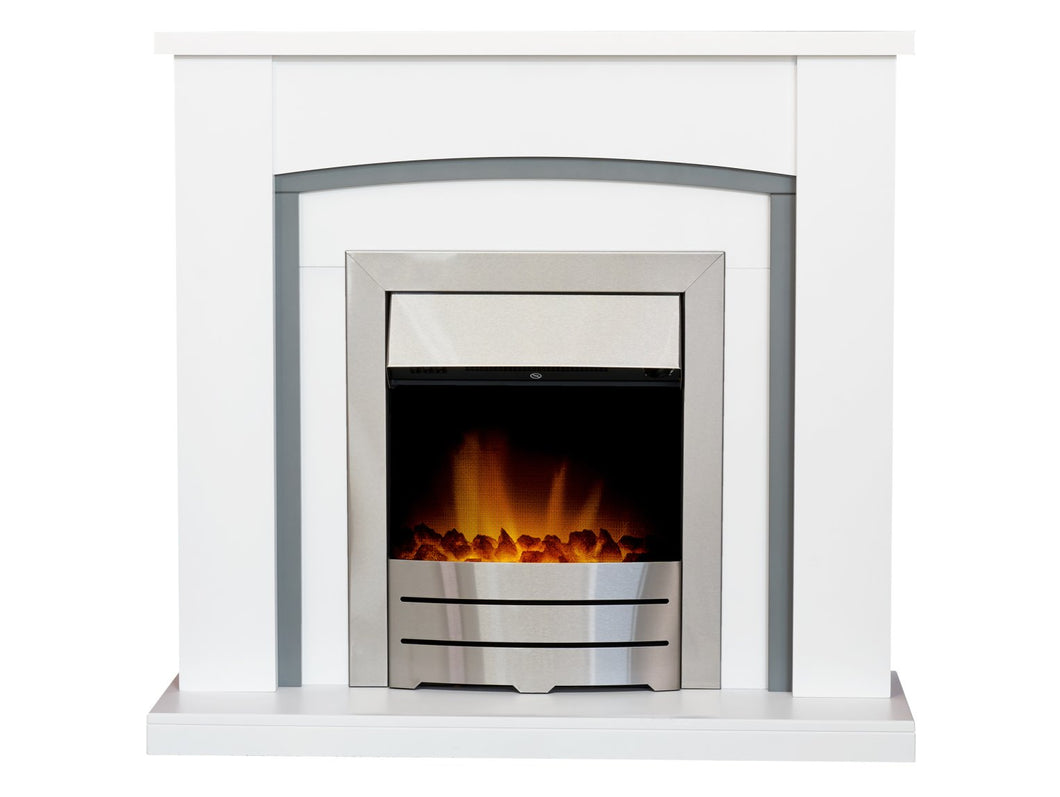 Adam Chilton Fireplace in Pure White & Grey with Colorado Electric Fire in Brushed Steel, 39 Inch