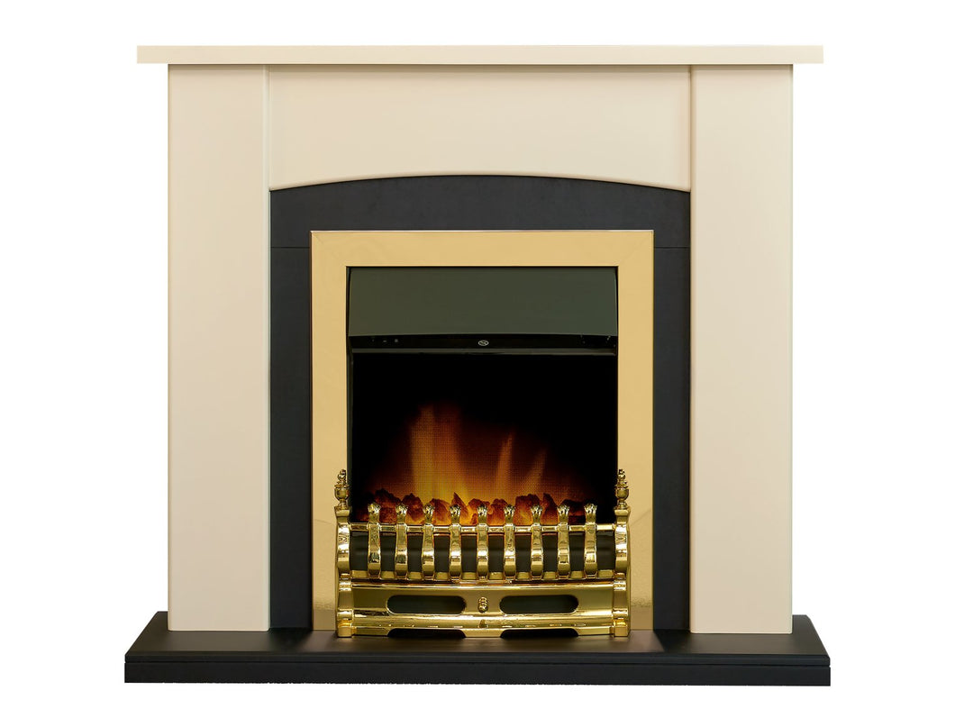 Adam Holden Fireplace in Cream & Black with Blenheim Electric Fire in Brass, 39 Inch