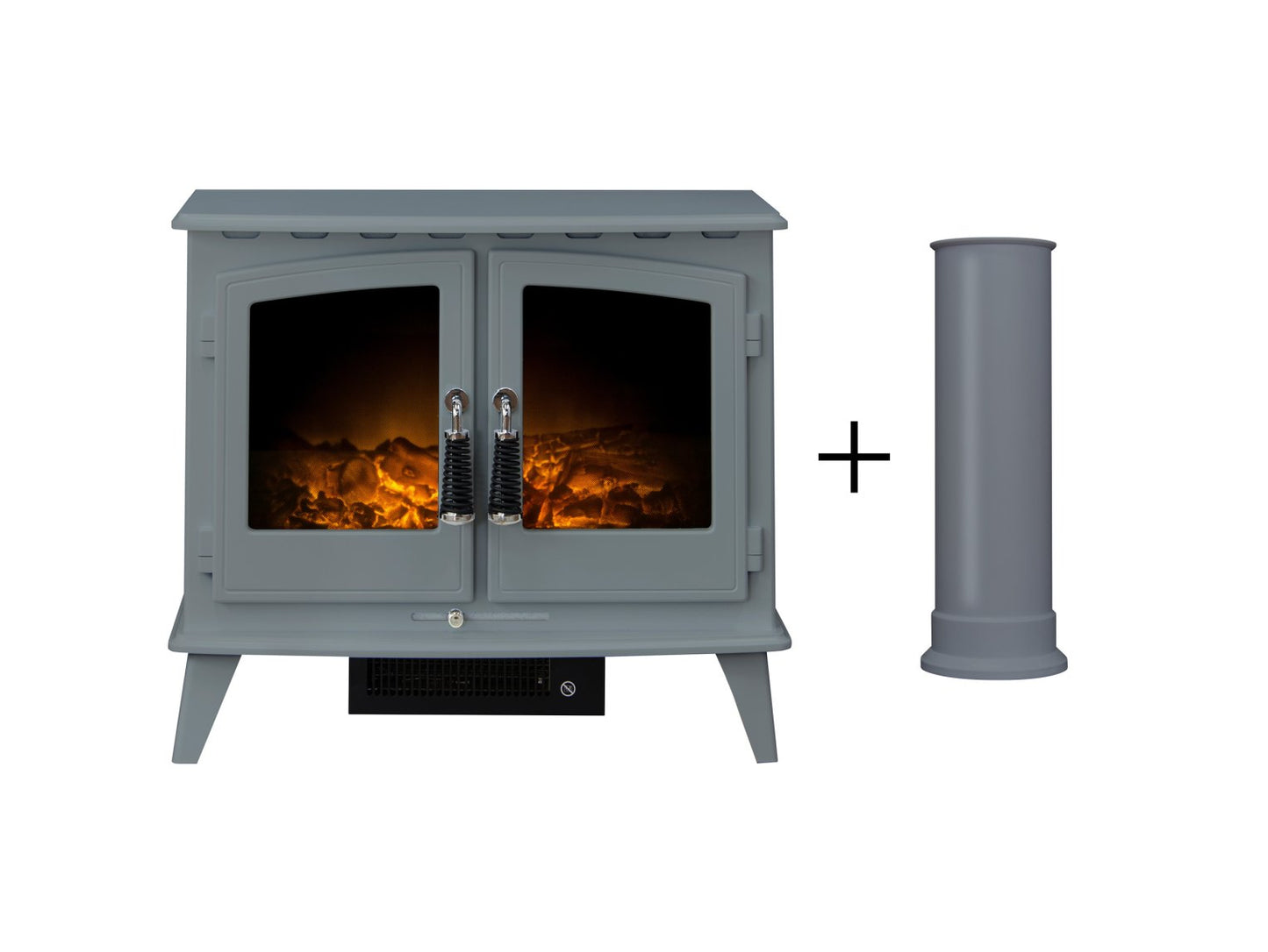 Adam Woodhouse Electric Stove in Grey with Straight Stove Pipe