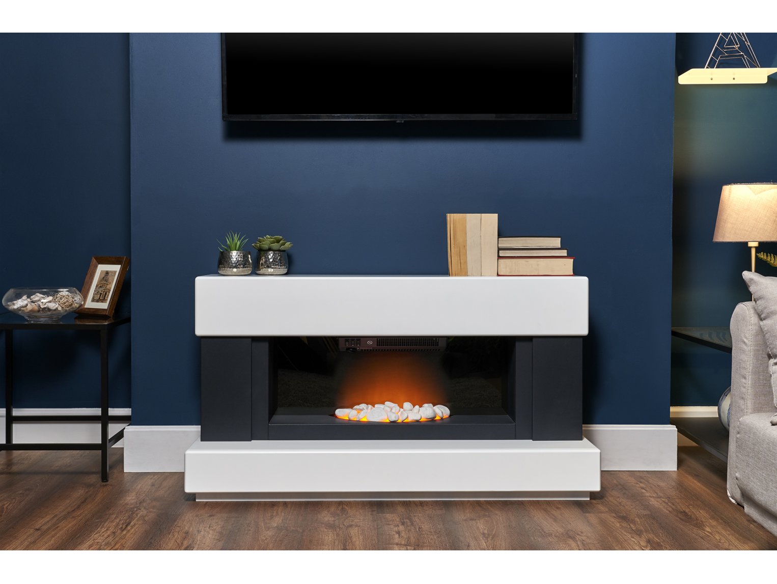 Adam Verona Pure White & Charcoal Grey, Electric Fireplace 48
