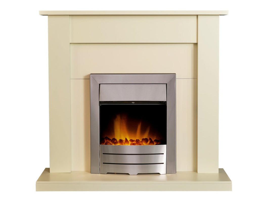Adam Sutton Fireplace in Cream & Black/Cream with Colorado Electric Fire in Brushed Steel, 43 Inch