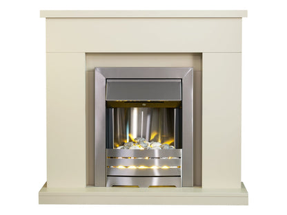 Adam Lomond Fireplace in Stone Effect with Helios Electric Fire in Brushed Steel, 39 Inch