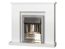 Load image into Gallery viewer, Adam Lomond Fireplace Suite Pure White + Helios Electric Fire Brushed Steel, 39&quot;
