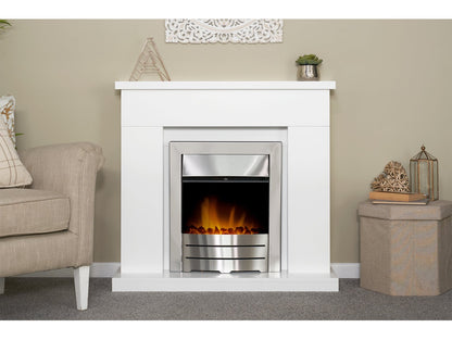 Adam Lomond Fireplace Suite Pure White + Colorado Electric Fire Brushed Steel, 39"