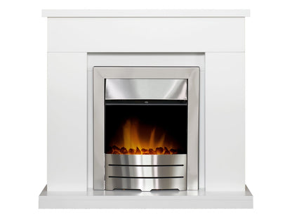 Adam Lomond Fireplace Suite in Pure White with Colorado Electric Fire in Brushed Steel, 39 Inch