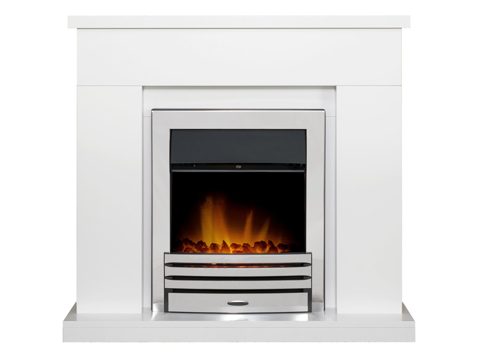 Adam Lomond Fireplace Suite in Pure White with Eclipse Electric Fire in Chrome, 39 Inch