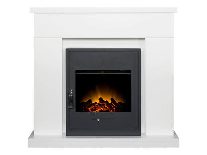 Adam Lomond Fireplace Suite in Pure White with Oslo Electric Fire in Black, 39 Inch