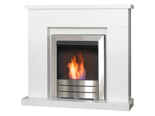 Load image into Gallery viewer, Adam Lomond Fireplace Suite Pure White + Colorado Bio Ethanol Fire Brushed Steel, 39&quot;

