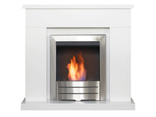 Load image into Gallery viewer, Adam Lomond Fireplace Suite in Pure White with Colorado Bio Ethanol Fire in Brushed Steel, 39 Inch

