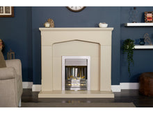 Load image into Gallery viewer, Adam Cotswold Fireplace Stone Effect + Helios Electric Fire Brushed Steel, 48&quot;
