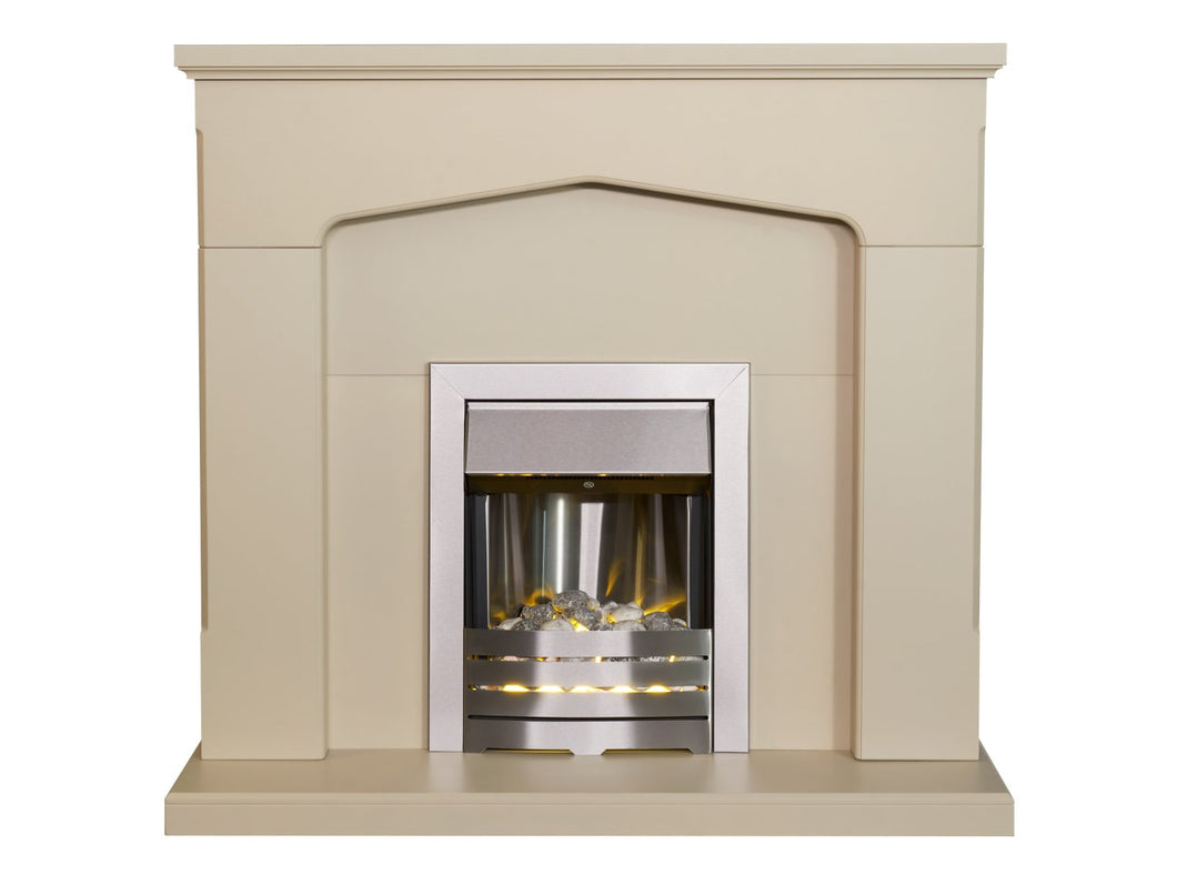 Adam Cotswold Fireplace in Stone Effect with Helios Electric Fire in Brushed Steel, 48 Inch