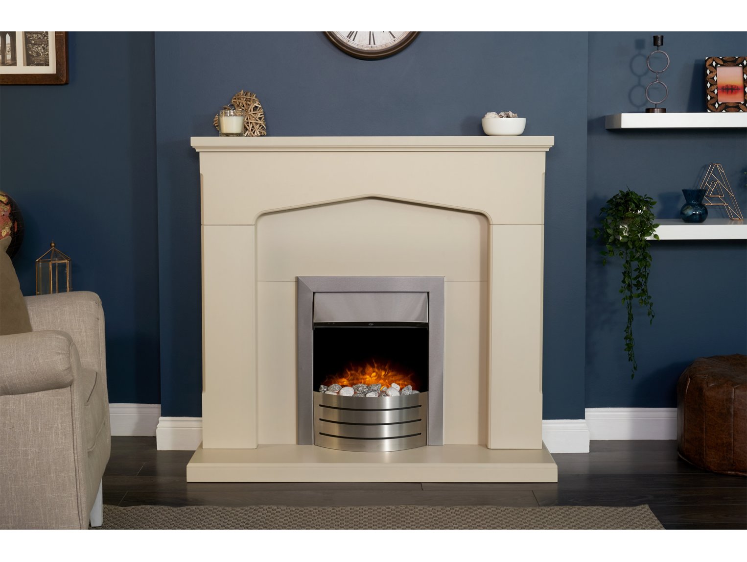 Adam Cotswold Fireplace Stone Effect + Comet Electric Fire Brushed Steel, 48"