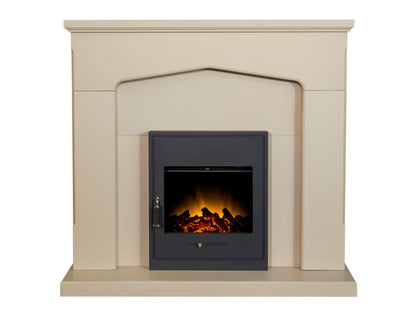 Adam Cotswold Fireplace in Stone Effect with Oslo Electric Inset Stove in Black, 48 Inch